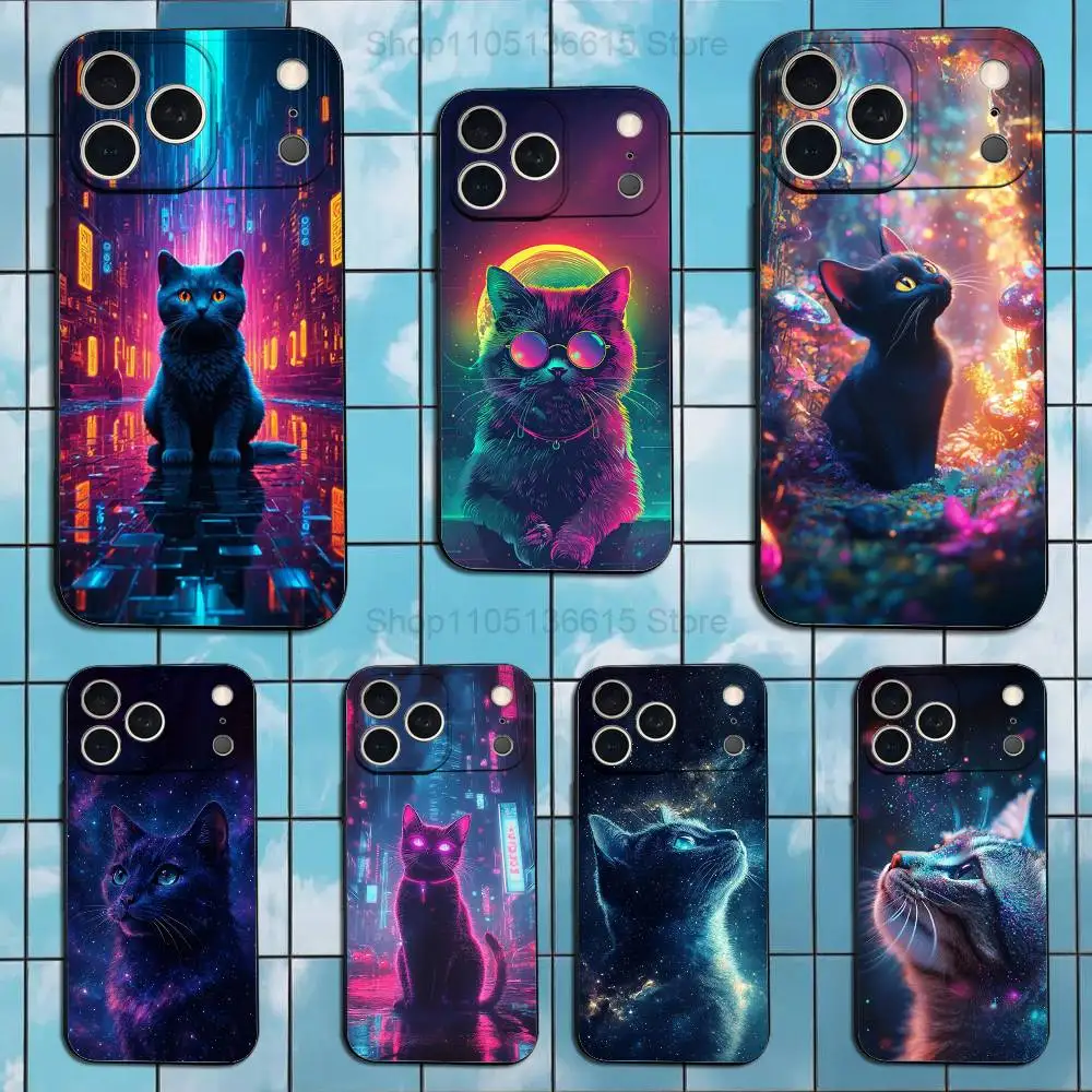 

Phantasy Art Starry Sky Cat Case For iPhone 17,16,15,14,13,12,11,Plus,Pro Max,XS,X,XR,SE,Mini,8,7,Soft Silicone Black Cover