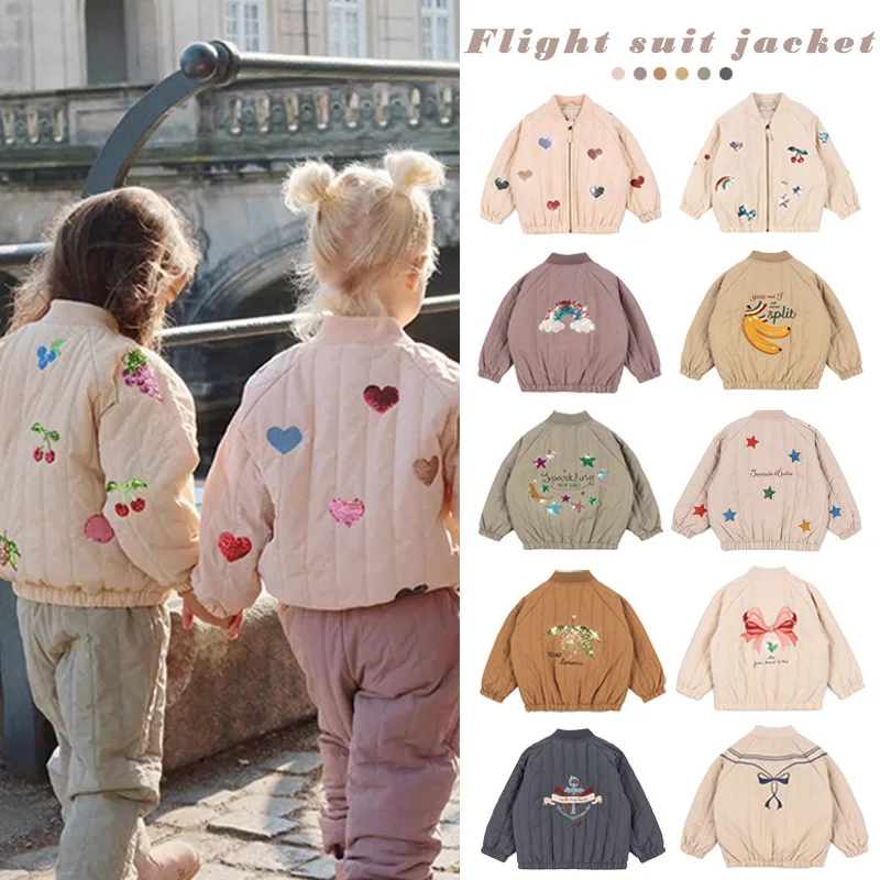 

2025 Autumn Winter Ks Children's Thousand-Stitch Embroidered Sequin Thickened Fleece Jacket Flight Suit Cross-Border Outerwear