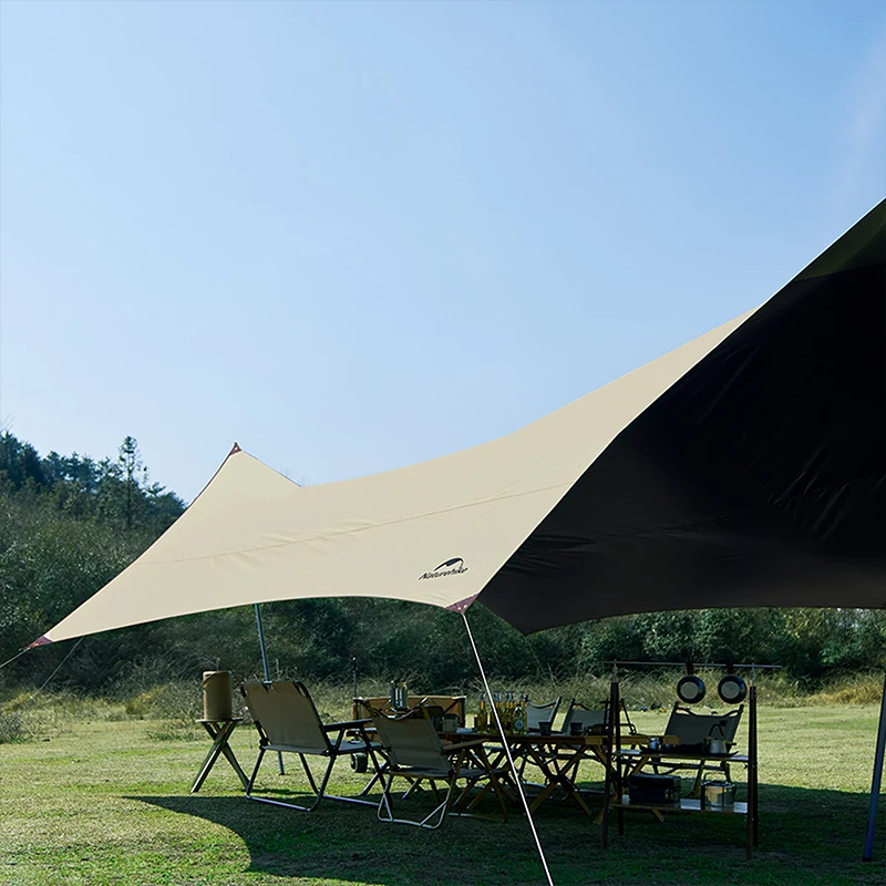 Naturehike 8-12 Person Sun Shelter Camping Outdoor Portable Tarp Waterproof Canopy UV50 Black Coating Sunshade Thickened Pole