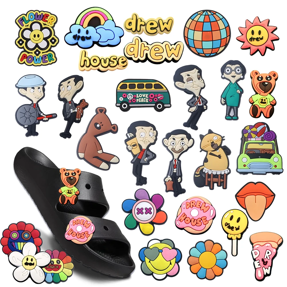

7-200pcs Mr. Dou & Flower World Shoes Decorated pvc shoes charm selling designer custom crocodile charm humorous holiday gifts