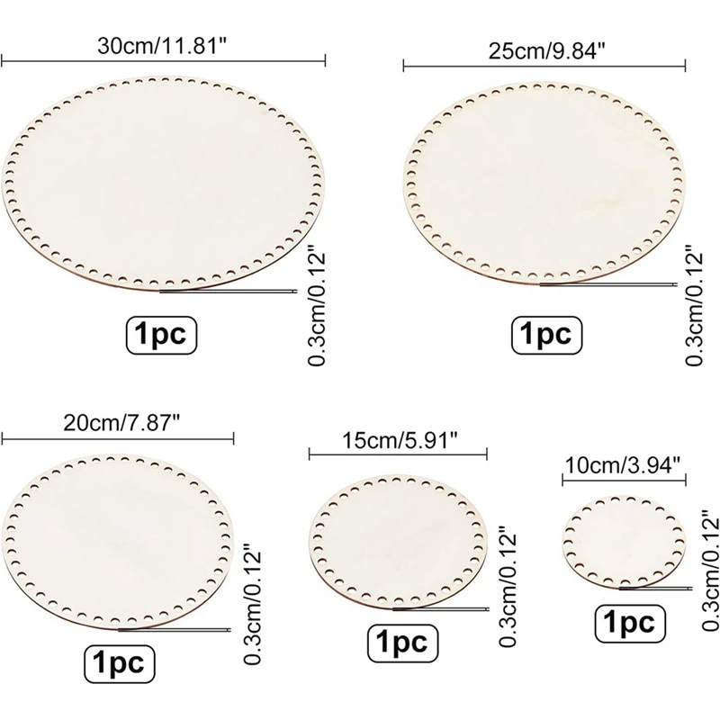 5PCS ไม้ถักตะกร้าฐาน 10/15/20/25/30 ซม.Blank Cross Stitch มือทําด้วยมือไม้รอบหัวใจ Star ตะกร้าด้านล่าง