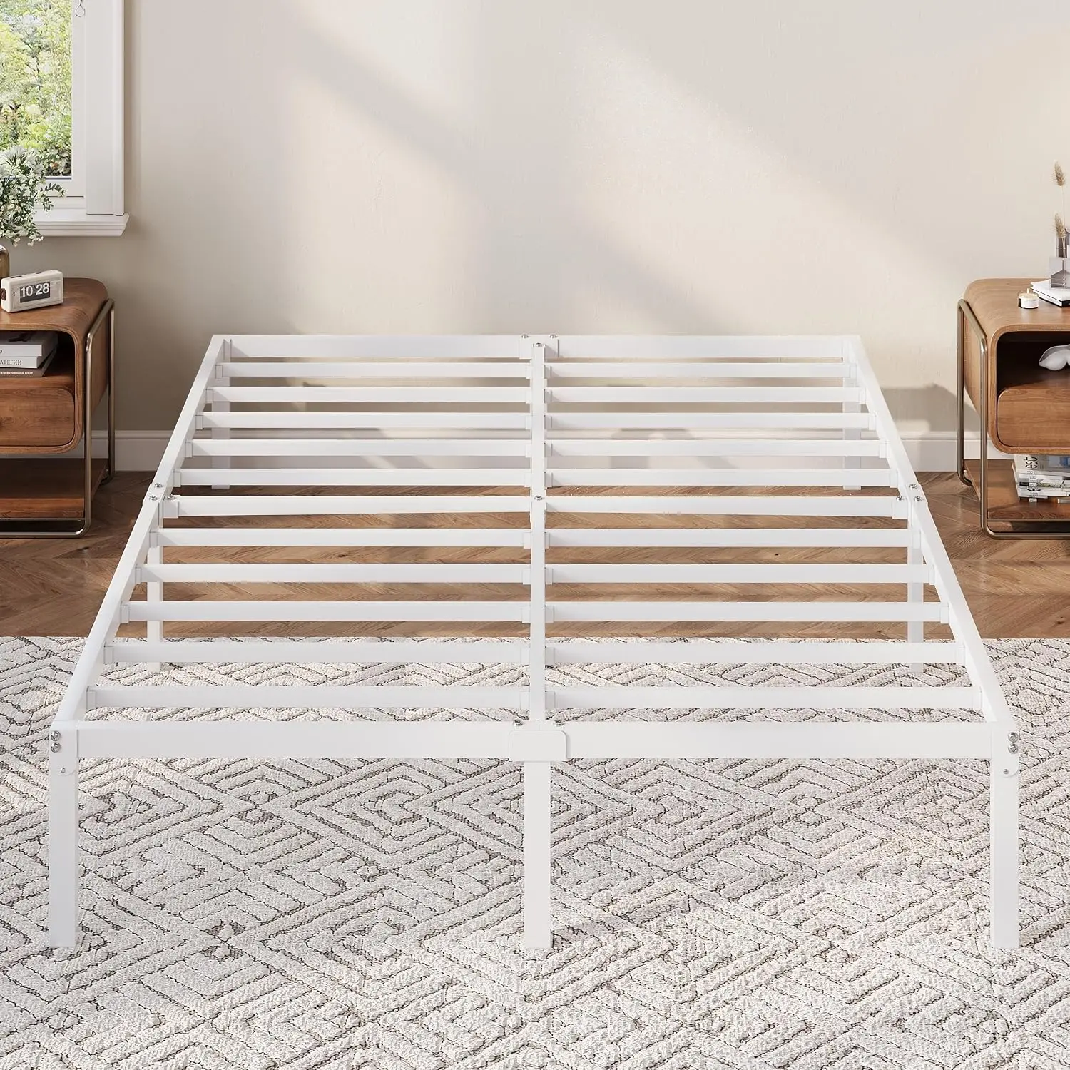Full Size Bed Frame, 12 Inch Metal Platform Beds with Storage, No Box Spring and Easy Assembly, White