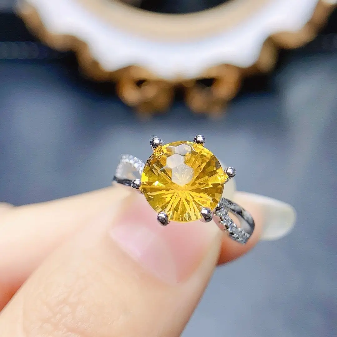 

ZECAA 925 Citrine Fine Jewelry Woman Citrine Ring With Natural Citrine Gemstone 9*9mm Best S925 Silver Lady Woman Citrine Ring