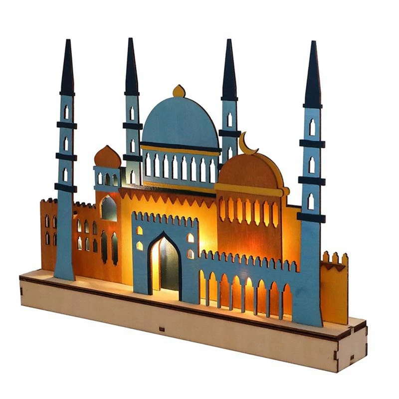 Wooden Eid Mubarak LED Night Light Muslim Ramadan Decor For Home Islamic Muslim Party Mubarak Decor Party Supplies