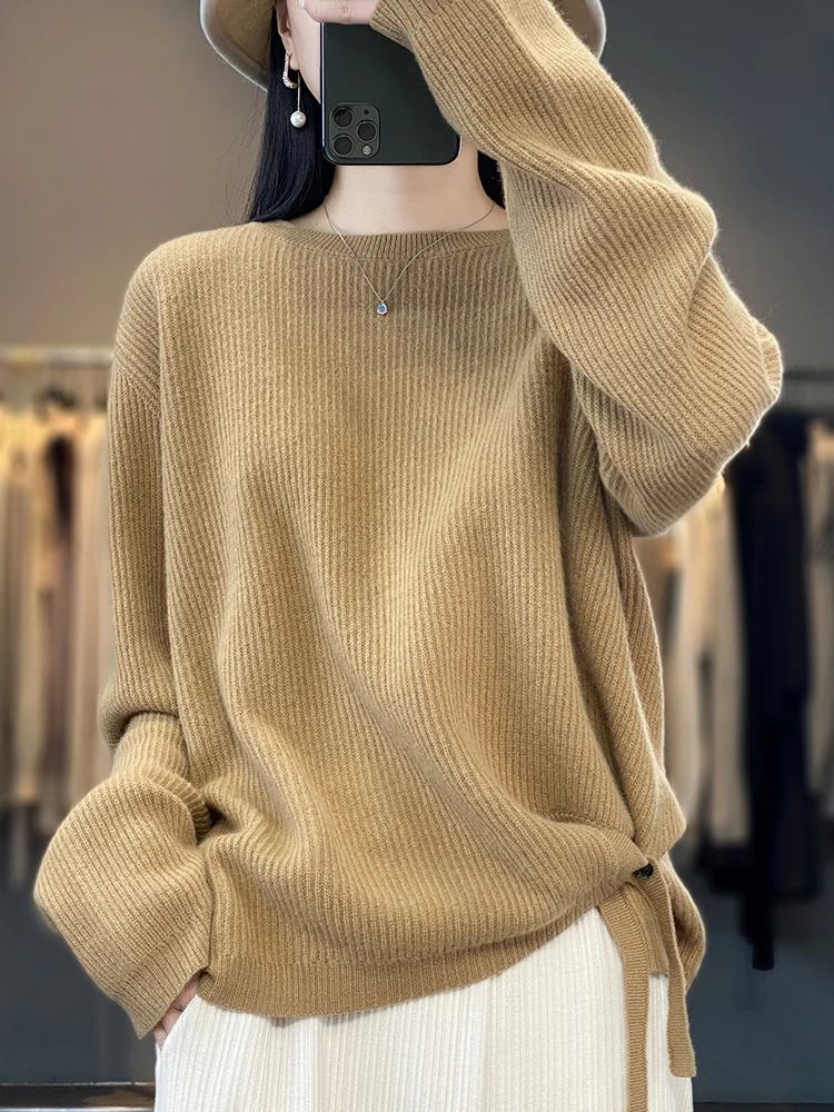 

100% Wool Women's Sweater Long Sleeve tops and knitted Jumpers O-Neck pullovers Thick Warm Outerwear New Arrivals Fashion Trends