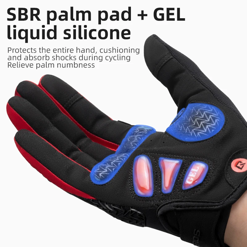 ROCKBROS Bicycle Gloves Touch Screen Anti-slip Shockproof SBR Plam Full Finger Bike Gloves Sports MTB Road Cycling Long Gloves