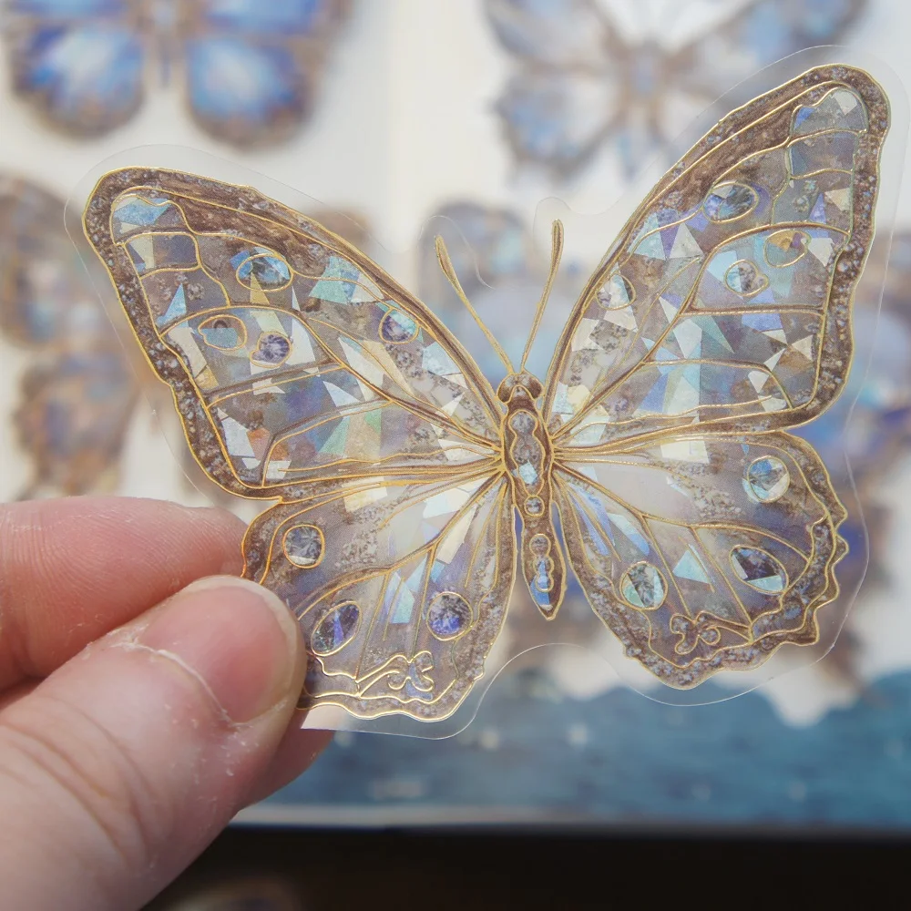 

18pcs Gold Butterfly Composed of Glass Fragments Style PVC Sticker Scrapbooking DIY Gift Label Decoration Tag
