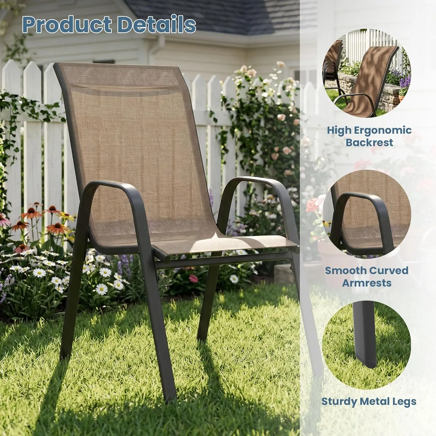 11 Piece 63 Inch Round Metal Outdoor Patio Dining Set Stackable Textilene Chairs with Umbrella Hole Customized for Backyard Gard
