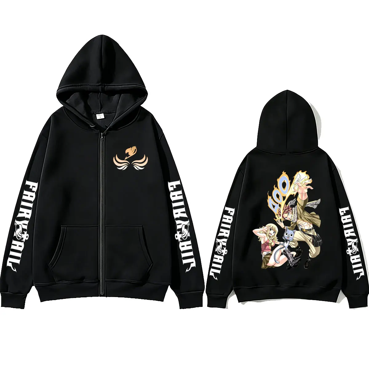 Anime Fairy Tail Zipper Hoodie Cartoon Lucy Natsu Dragneel Happy Funny Zip Up Jacket Men Women Manga Vintage Oversized Hoodies
