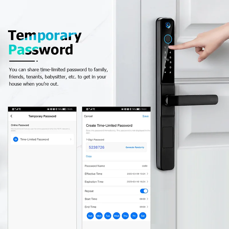 Camera TUYA APP Fingerprint RFID Card Password Keyless Electronic Smart Door Lock Aluminum/Glass/PVC/Wooden Door Smart Life