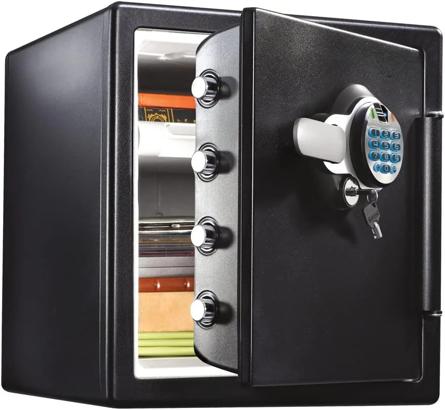 

Fireproof and Waterproof Home Safe with Biometric Fingerprint Lock, Keypad, and Key Lock for Securing Money, Jewelry, Documents