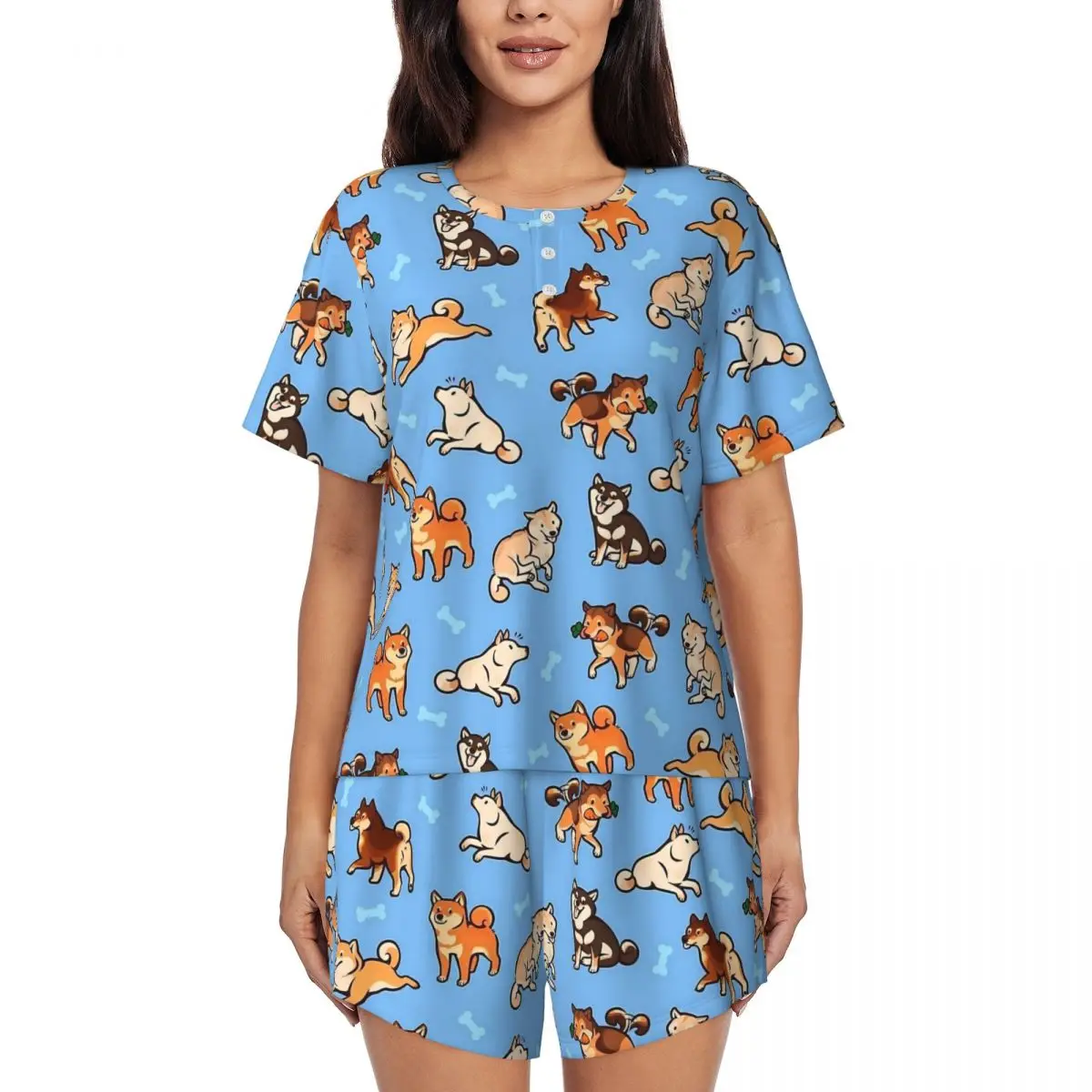 

Пижамы Shiba на каждый день, комплект из 2 предметов, милые пижамные комплекты с животным принтом, женские пижамные комплекты с короткими рукавами и круглым вырезом, дизайн комнаты, ночное белье