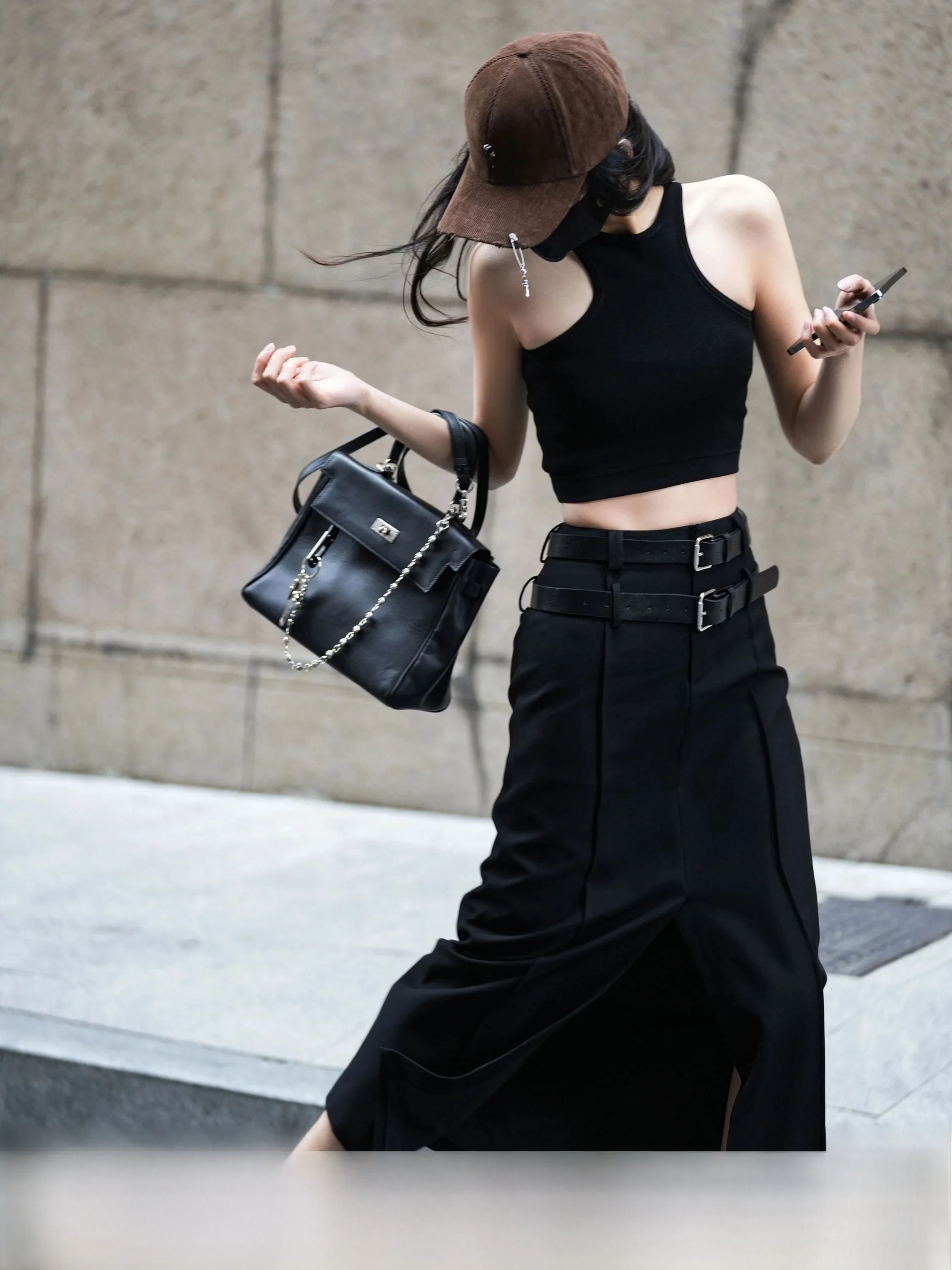 

Luna7xi Black Suit Skirt High Waist Straight Cut Elegant Slit One Step Summer New Style Women's Fashion Commute Polyester Blend