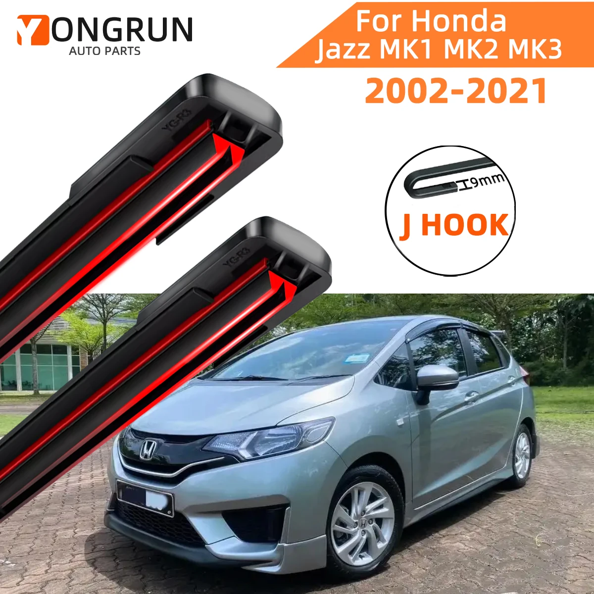

Double Rubber Car Wipers for Honda Jazz MK1 MK2 MK3 Front Blade Brushes Cutter Parts Accessorie Windscreen Wiper Wear Parts