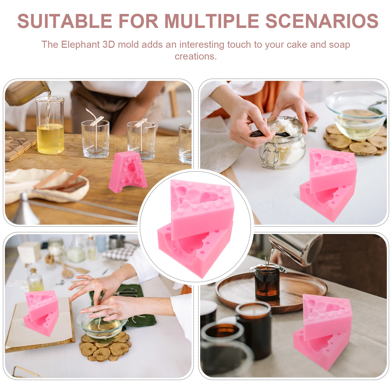 

2Pcs Elephant Mold Silicone Cake Soap 3D Creative Flexible Durable DIY Crafts Resin Modeling Jewelry Accessories