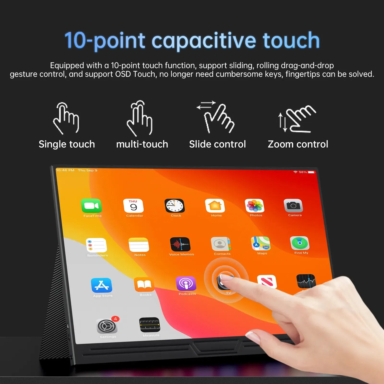 شاشة Hoesd.a مقاس 15.6 بوصة تعمل باللمس 300Nits FHD IPS شاشة تعمل باللمس USB-C HDMI شاشة عرض الألعاب للكمبيوتر/الكمبيوتر المحمول/الكمبيوتر الصغير/الهاتف #3