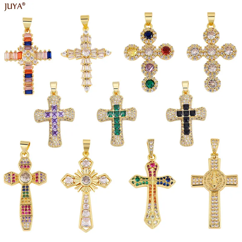 JUYA Neue Luxus Natürliche Zirkon Kreuz Talisman Charme Vergoldet Anhänger Für Frauen Halsketten DIY Schmuck Machen Zubehör