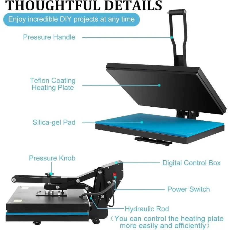 Heat Press 16x24 Inch, High Pressure Clamshell Heat Press Machine 1800W, Large Heat Press Digital Control