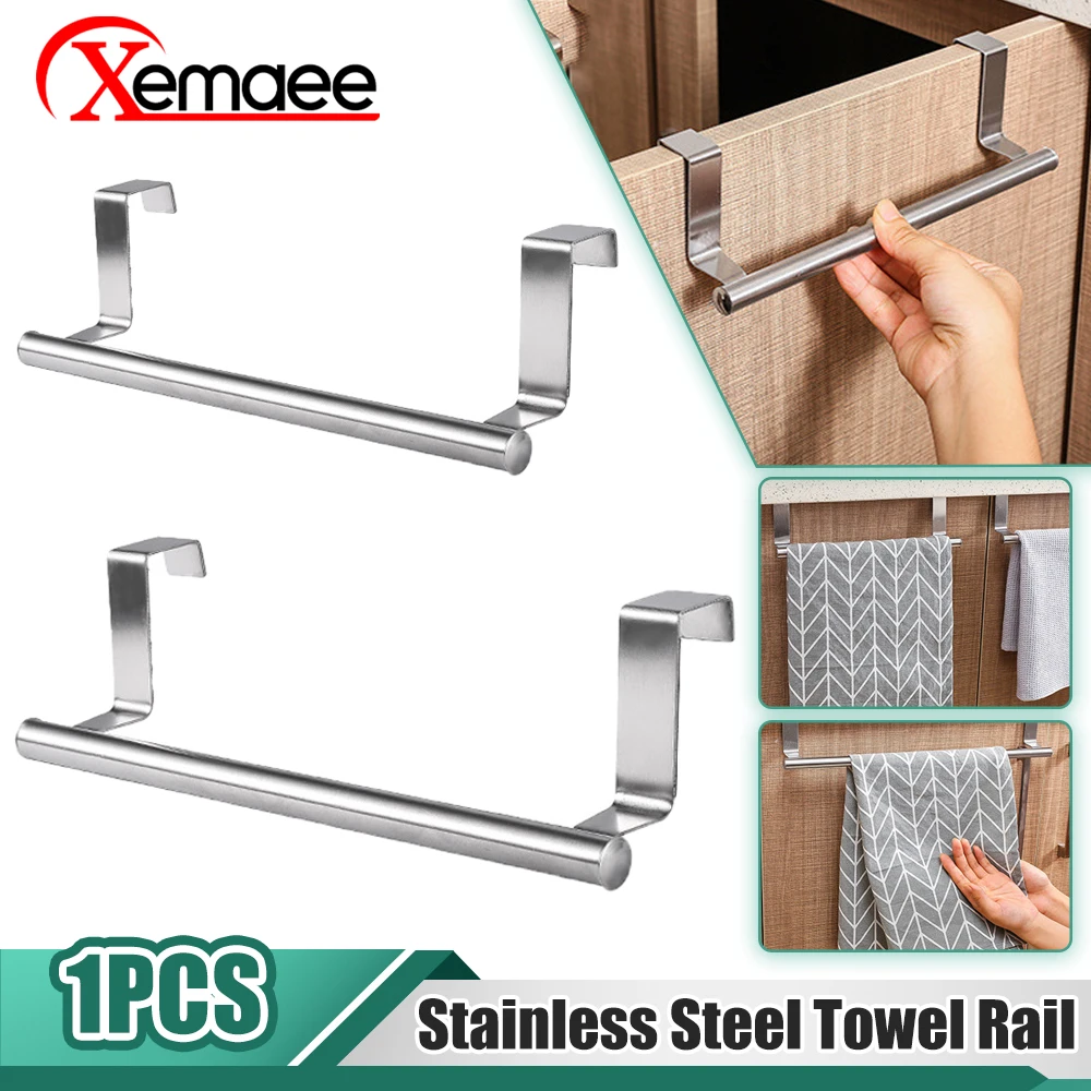 Towel Rack Over Door Towel Bar Hanging Holder Stainless Steel Bathroom Kitchen Cabinet Towel Apron Rack Rag Rack Shelf Hanger