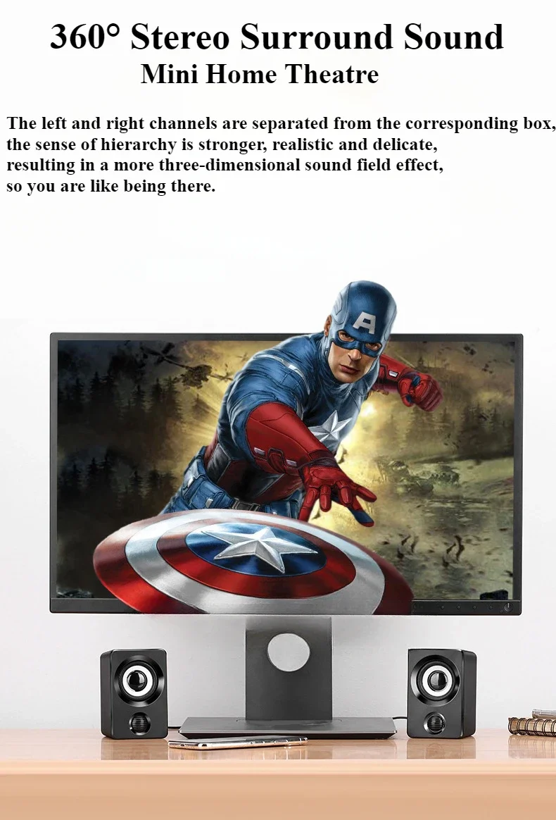 PC Speakers Computer Sound Box HIFI Stereo Microphone USB Wired with LED Light For Desktop Computer USB Speakers