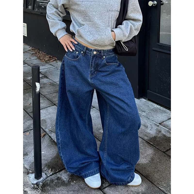 

Женские осенние синие мешковатые джинсы Y2k с вышивкой, джинсовые брюки в американском стиле ретро 2000-х годов, джинсовые брюки большого размера в стиле Харадзюку 90-х годов