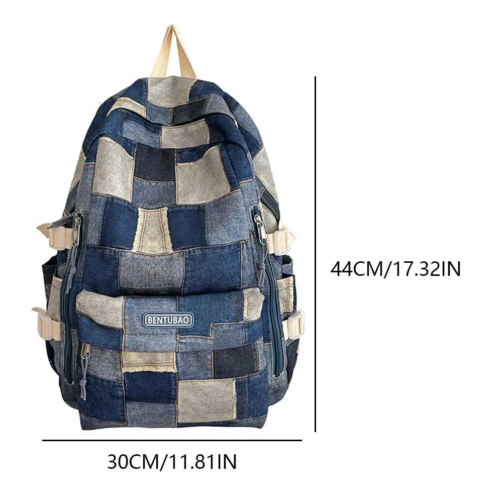 Denim Contrasting Color Students Backpacks Preppy Style College Schoolbags Large Capacity Patchwork School Bookbag Teen Rucksack