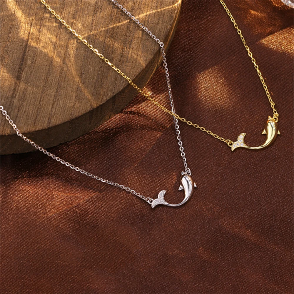 

Korean Ethnic Style Dolphin Collarbone Necklace, S925 Silver Electroplated, Light Luxury Niche Fall/Winter Sweater Chain Women's
