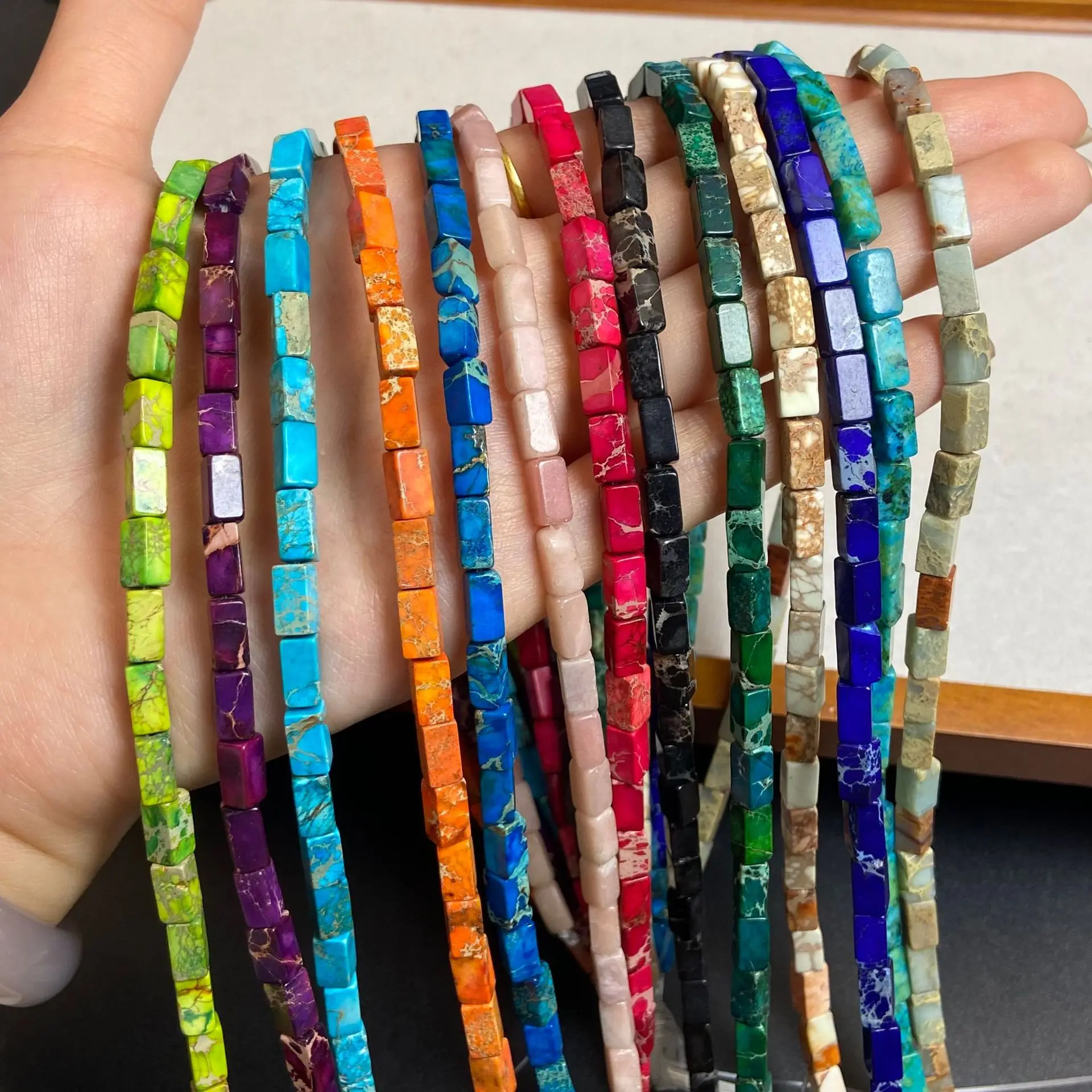 4x8mm Natural Stone Imperial Small Square Tube Mixed Color Loose Beads Beads Work in Progress DIY Necklace Bracelet Beads