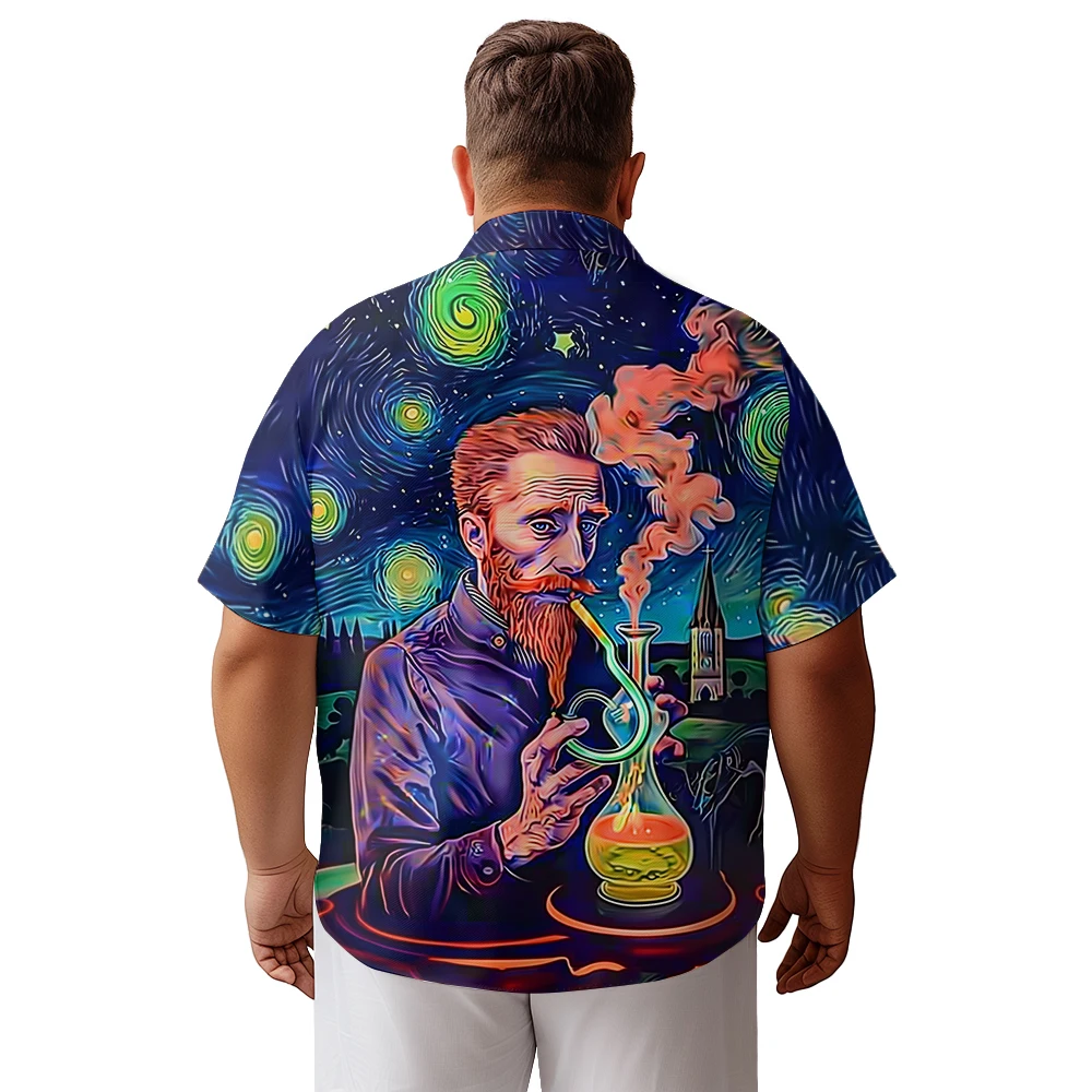 2024 new Hawaii Men's shirts plus size Township starry sky Old man doing experiments printed clothing casual short-sleeved