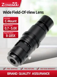 Adjustable 100X 200X Monocular Zoom C Mount Barlow Glass Lens 0.7X~5.0X Magnification For Microscope Camera Objective Lens