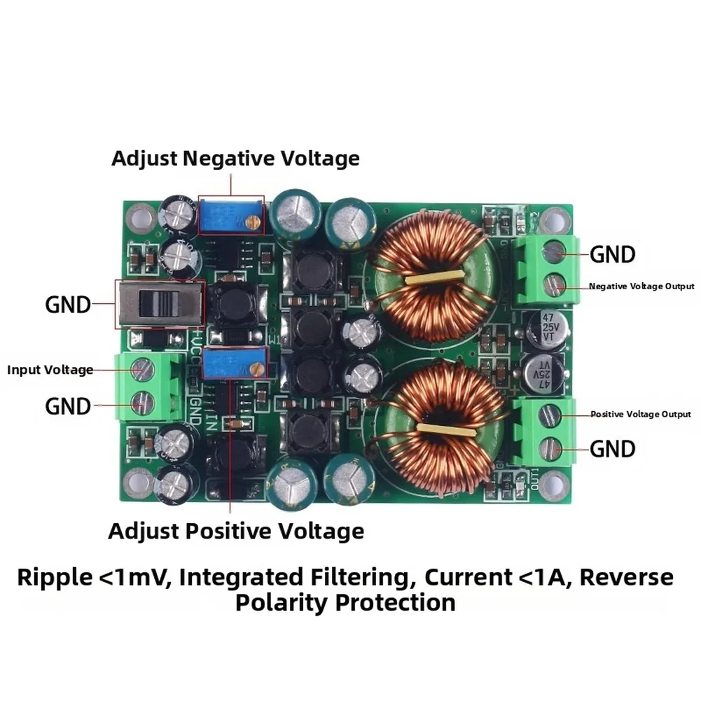 Adjustable Low Ripple DC Power Supply Dual Output 6V-36V To ±5V ±24V 1A Voltage Converter For Electronics Testing And DIY Projec