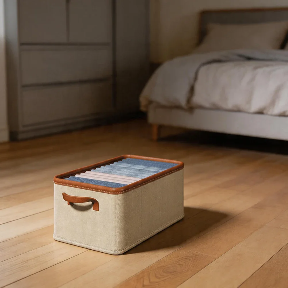 Home Closet Organization Beige Foldable Storage Box Space Saving Storage Box Closet Organizer Space-saving Design