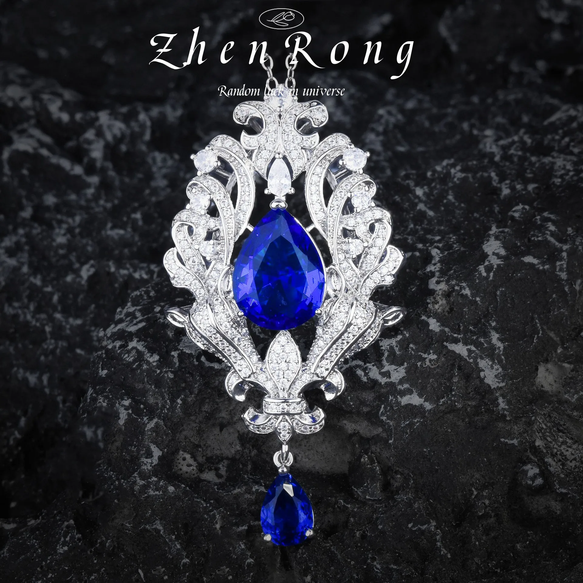 2023 Trendy Blue Pink Water Drop Zircon Pendant Sterling 925 Silver Wedding Necklace for Women Charm White Gold Plated Jewelry