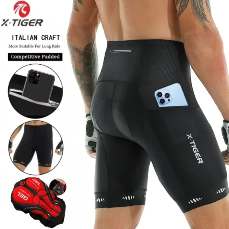 X-TIGER Men Cycling Shorts with Back Pocket Gel Padded Breathable MTB Bike Shorts Mountain Road Biking Riding Half Pants Tights