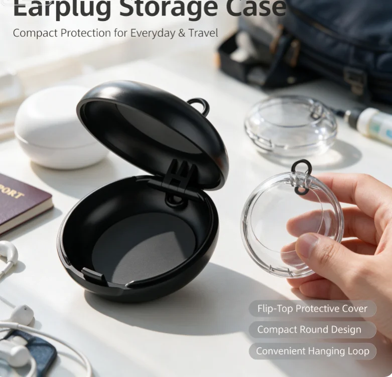 Round Earplug Storage Case Waterproof Plastic Portable Dustproof Small Container for Swimming Camping Business Trip