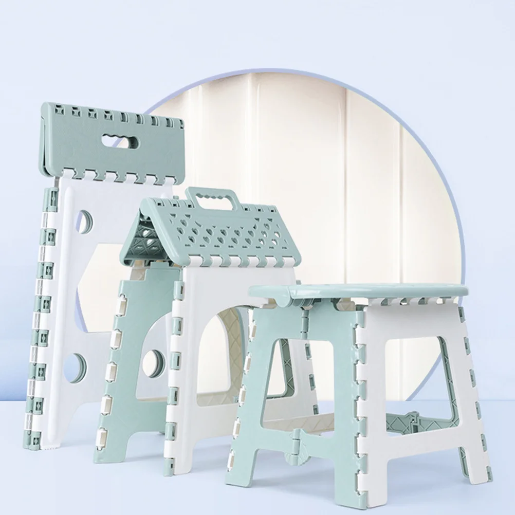 Household Plastic Folding Chair Green Collapsible Foot Stool Lightweight Portable Folding Seat for Kitchen Bathroom Outdoor