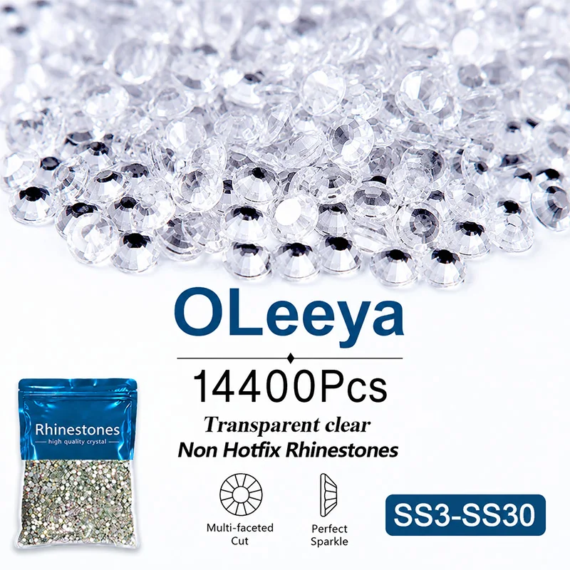 Oleeya Wholesale SS3-SS20 14400PCS/PACKS Glass Rhinestones Crystal Glue Flatback 3D Stones For Nail Art Decoration Clothing DIY