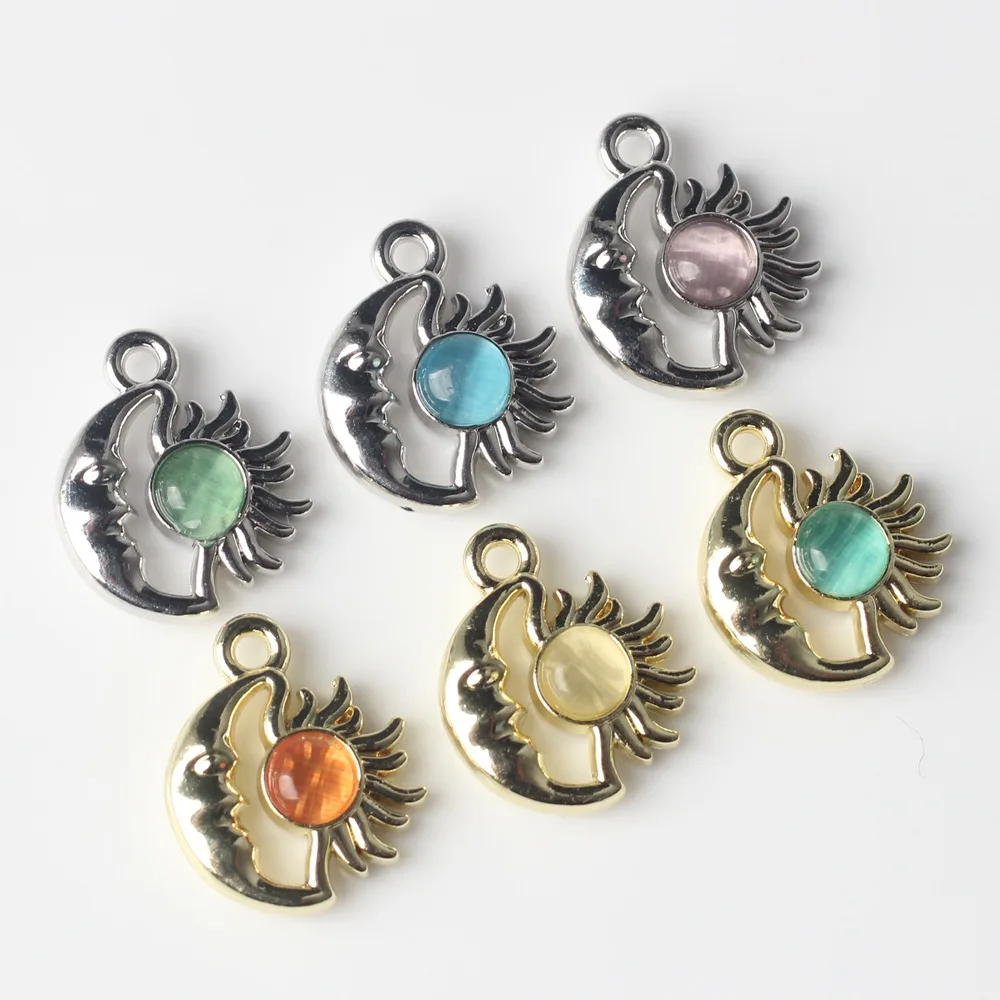 10 قطعة/الوحدة 12*15 مللي متر سبائك الزنك الراتنج القمر الشمس قلادة جالبة للحظ ل قلادة سوار مجوهرات بمناسبة Diy بها بنفسك اكسسوارات