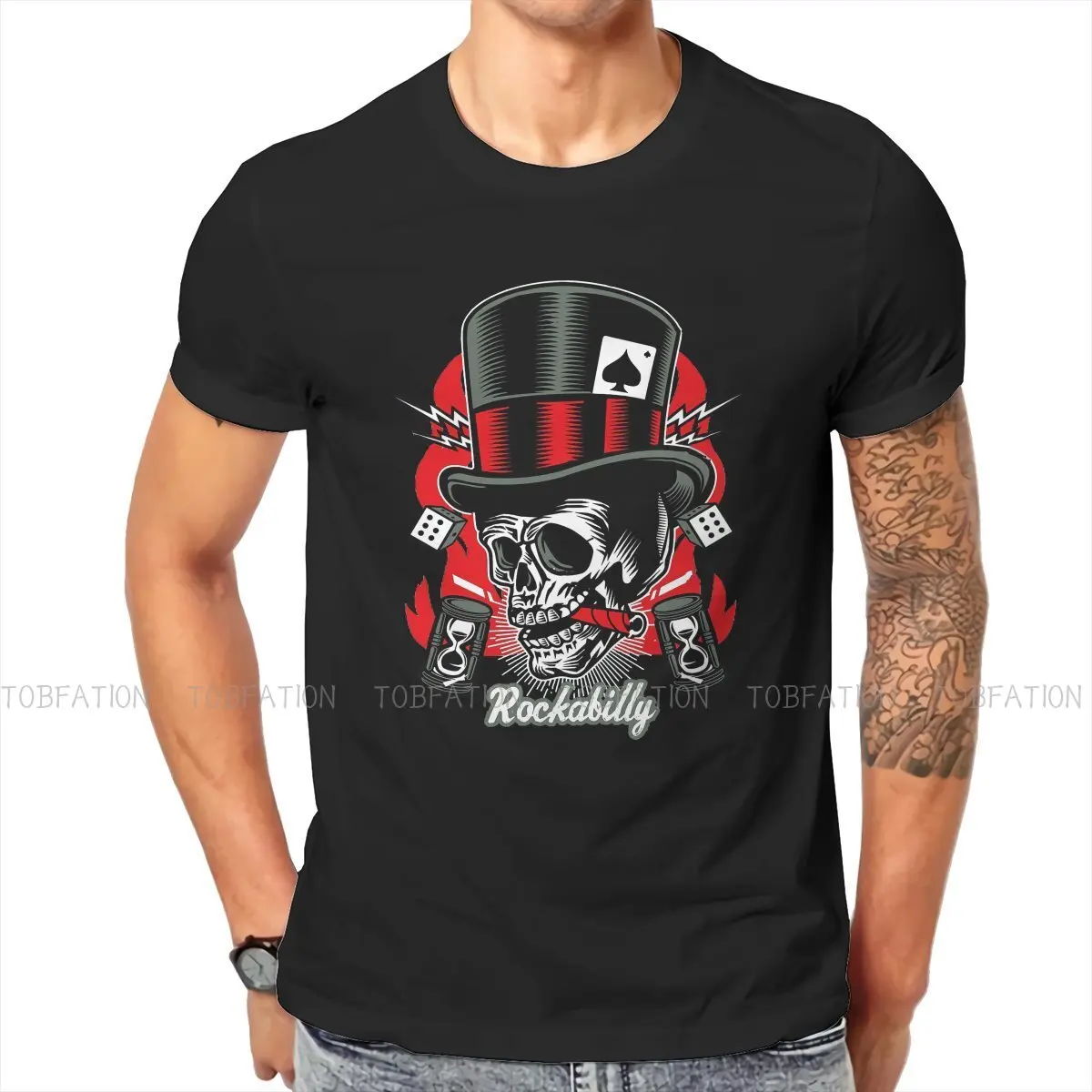 Rockabilly Rock Skull Retro Classic Rock and Roll Bikers Essential T Shirt Vintage Homme Tshirt Large O-Neck Men Clothes