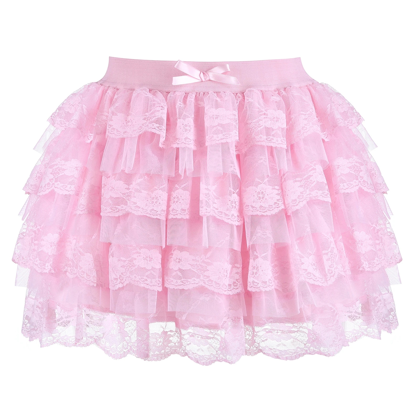 

Women Lace Trim Layered Ruffle Skirts Cute Bow Mesh Lolita Ruffled Tiered Women's Sweet Bow Lace Cosplay Skirts