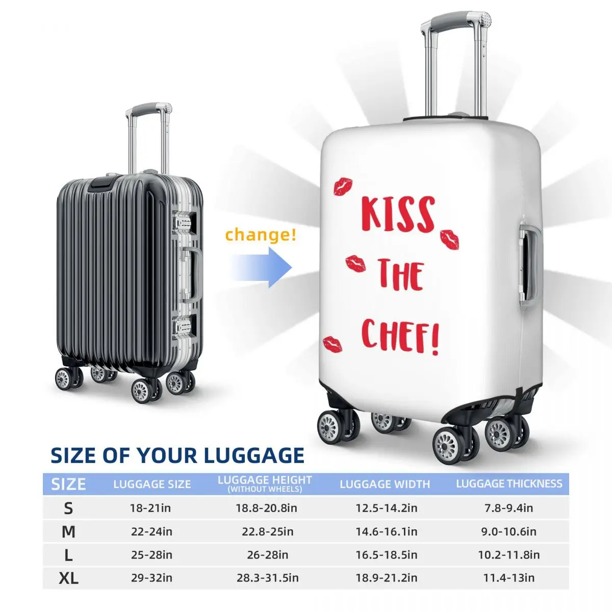 غطاء حماية لحقيبة السفر من Kiss The Chef، أغطية حماية مرنة لرحلات الأمتعة مقاس 18-32 بوصة