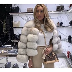 2023 Chique Herfst Winter Bontjas Vrouwen Faux Fox Bontjas Verdikt Warm Lange Mouw Winddicht Sneeuwjack Plus Maat Bovenkleding