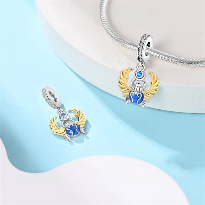 

925 Sterling Silver Desert Travel Series - Scarab Charms Pendant Fit 3mm Original Bracelet DIY Women Birthday Party Jewelry