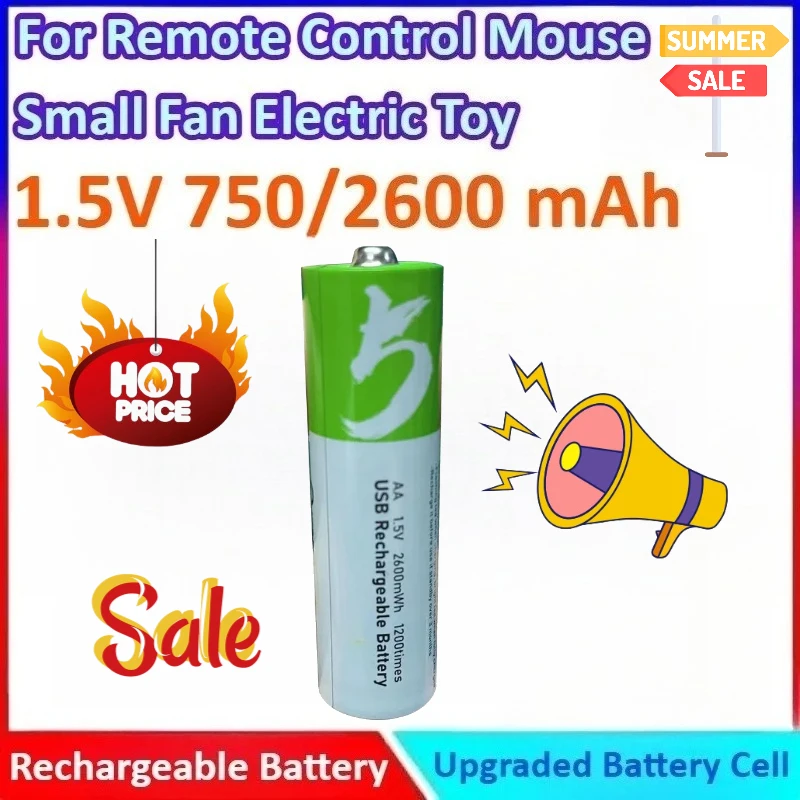 

750/2600 mAh 1.5V AA High Capacity USB New Rechargeable Li-ion Battery for Remote Control Mouse Small Fan Electric Toy Battery