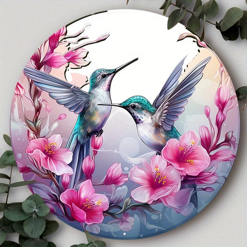 

Aluminum Metal Sign, Humming Bird and Spring Florals Metal Tin Sign, Vintage Plaque, Decorative Wreath, Sign, for Home