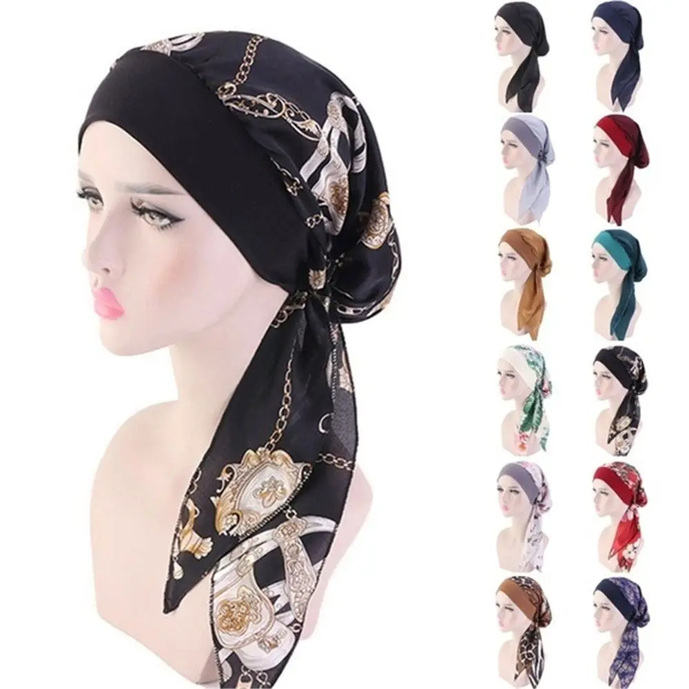 

Adjustable Headwear Elastic Printed Hair Loss Hat Muslim Turban Cancer Head Scarf Chemo Pirate Cap