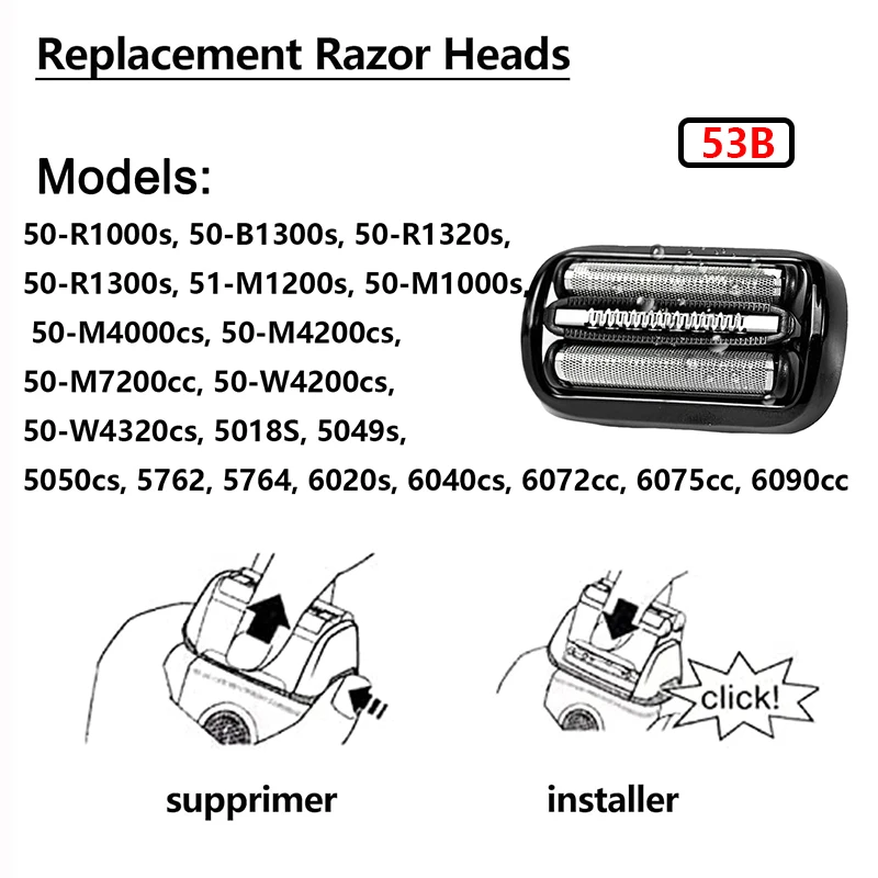 

Replace Electric Shaver Head For Braun 53B Series 5-6 50-R1000s 50-B1300s 50-R1320s 50-R1300s 50-M4000cs 50-M4200cs Razor Blade