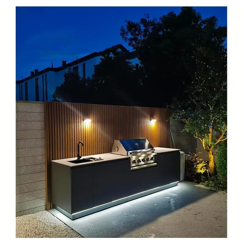 Premium Stainless Steel Outdoor Kitchen Grill Island with Built in 4 Burner Barbecue Gas Stove and Storage Drawers