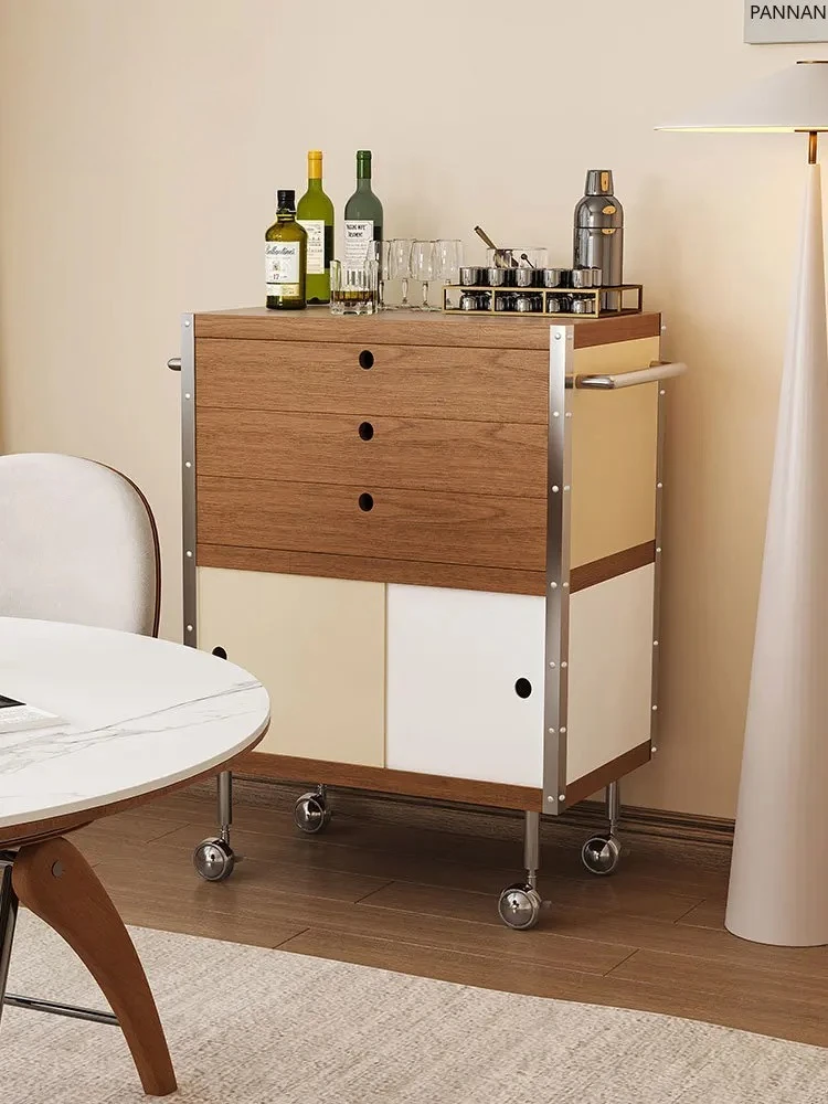 

Medieval dining side cabinet narrow mobile tea cabinet trolley living room storage small cabinet storage low