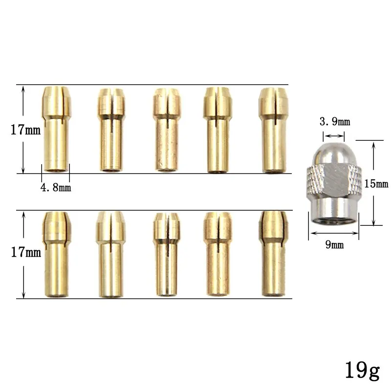 11pc Brass Chuck Silver Nut Electric Grinding Drill Bit Clamp Mini Drill Bit Chuck Electric Tool Accessory Set